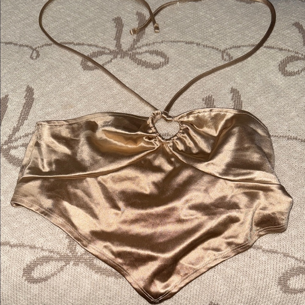H&M Gold Satin Halter Top